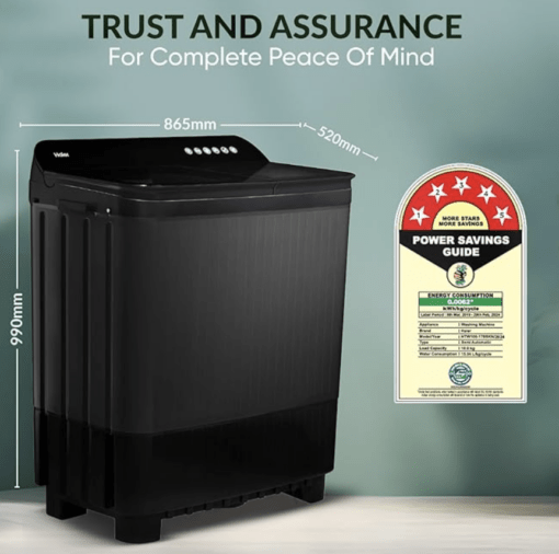 Haier 10 kg 5 Star Toughened Glass & Vortex pulsator Semi Automatic Top Load (HTW100-178BKN,Black) - Image 3